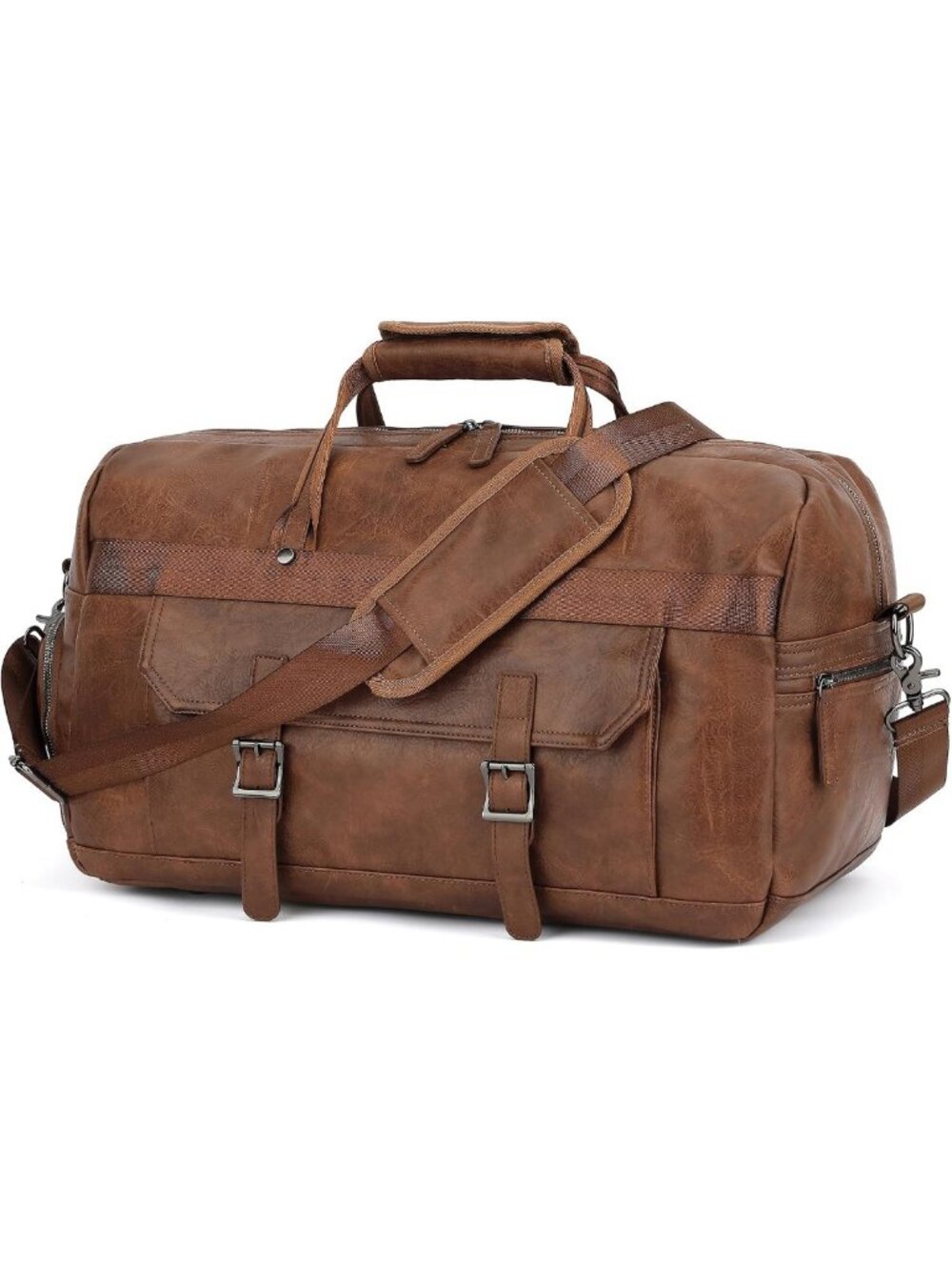 Spacious Brown Weekender Duffle Bag with Shoe Compartment for Travel & Gym